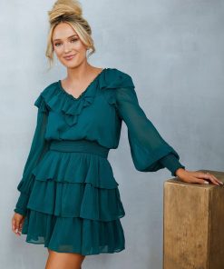 Rachel Tiered Ruffle Mini Dress- Green