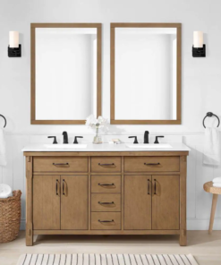 Bellington 60 In. W X 22 In. D X 34.5 In. H Bath Vanity in Almond Toffee with White Engineered Stone Top