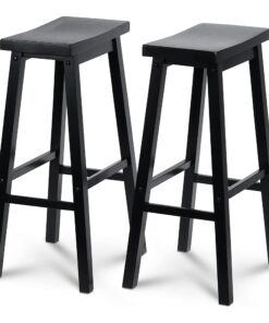 PJ Wood Classic Saddle-Seat 29In Kitchen Counter Stools, Black, Set of 2