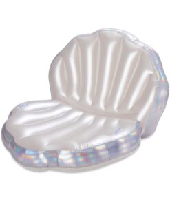 Play Day Inflatable Holographic Seashell Pool Float, Holographic Silver, for Adults, Unisex