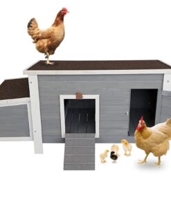 Petsfit Wooden Chicken Coop with Nesting Box,Weatherproof Poultry Cage, Rabbit Hutch Gray